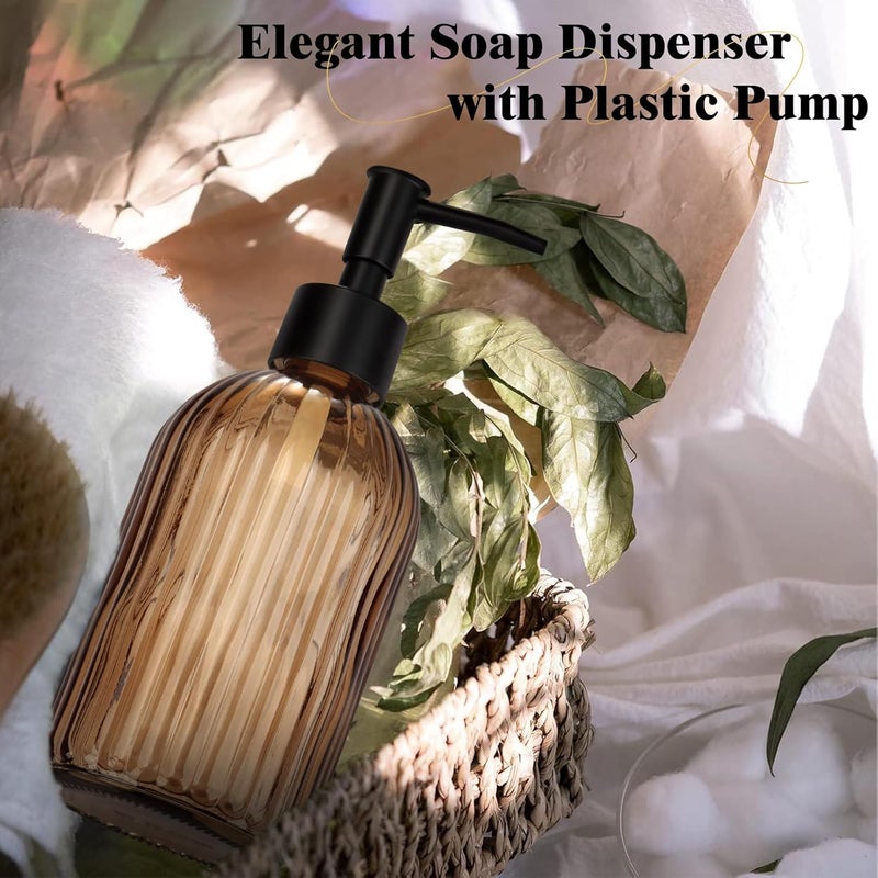 Ulable Glass Soap Dispenser with Plastic Pump, Hand Soap Dispenser for Hand Wash, Lotion Dispenser for Dishwashing Liquid, Lotion Shower Gel (Striped Brown) - Image 3